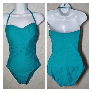 Into The Bleu Turquoise One Piece Convertible Halter/Strapless Swimsuit 6 NWOT